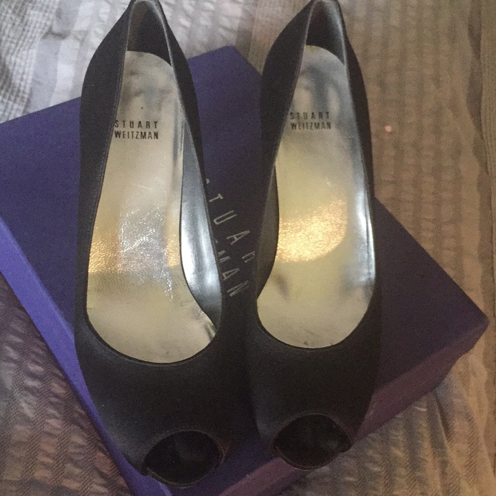 Stuart Weitzman Satin Black Open Toe Pump - image 6